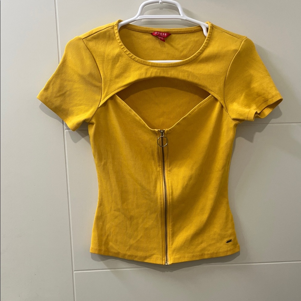 Guess: Vintage Yellow Zip-Front Women's Top